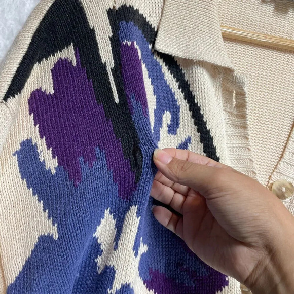 Russ Women’s L Button-Up Short Sleeve Knit Cardigan Colorful Floral Print - Picture 5 of 11